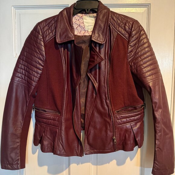 Anthropologie- Elevenses Burgundy MOTO Jacket Large - Picture 1 of 4